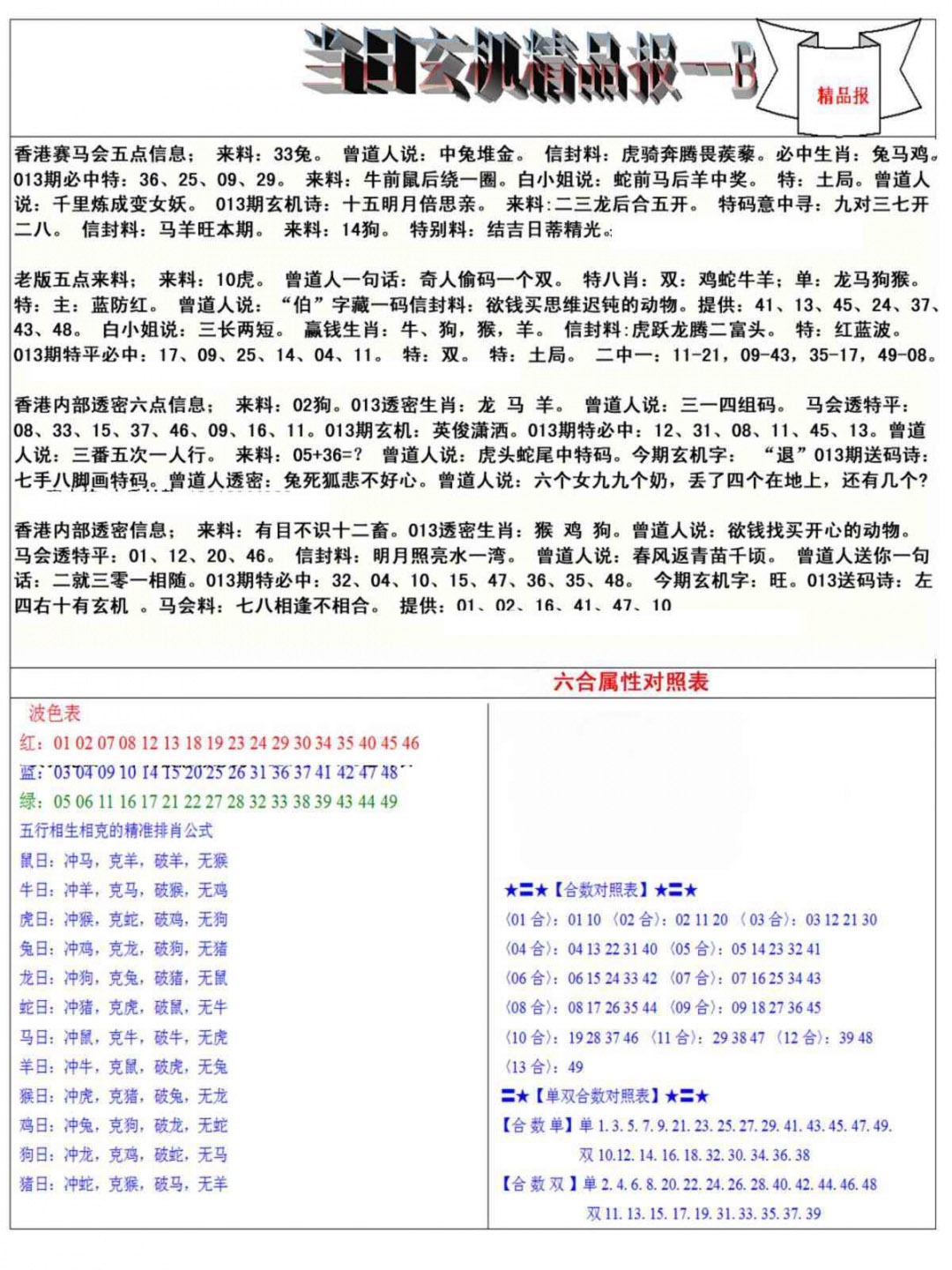 013期当日玄机精品报B[图]